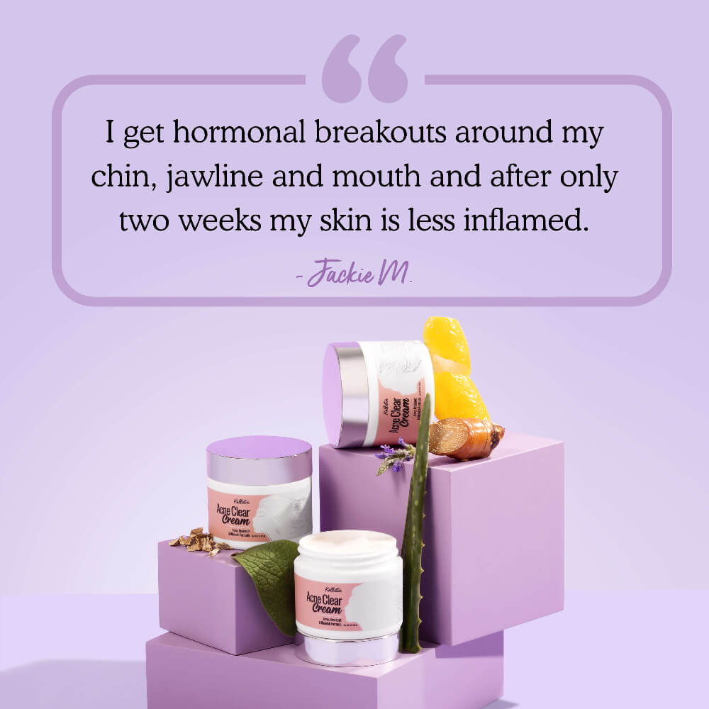 Cosmetic products with a quote on a purple background
