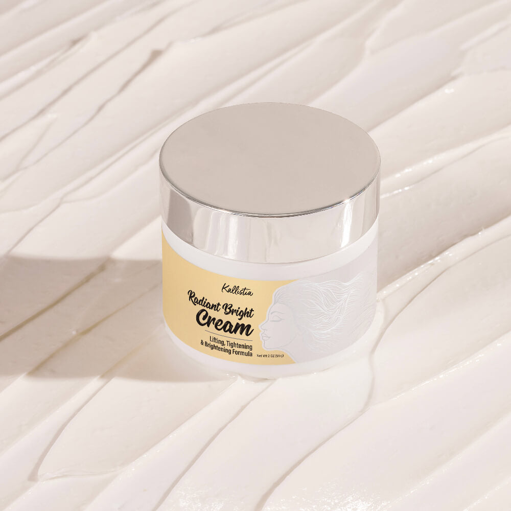 Jar of Radiant Bright Cream on a textured white surface