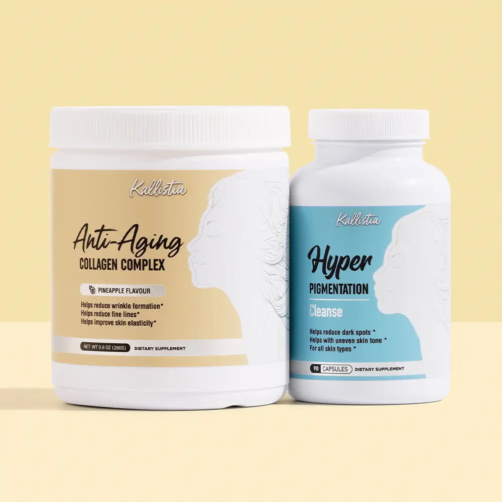 Kallistia Hyper Renew Kit: Anti-Aging Collagen Complex pineapple powder and Hyperpigmentation Cleanse capsules