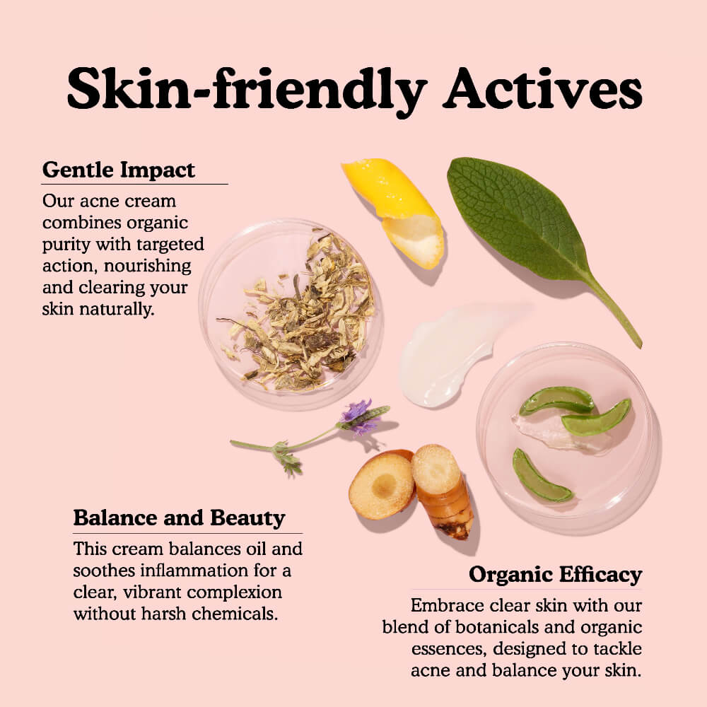 Promotional graphic for skin-friendly actives with natural ingredients on a pink background