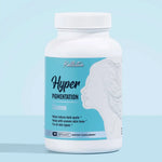 Supplement bottle labeled 'Hyper Pigmentation Cleanse' by Kallistia on a light blue background