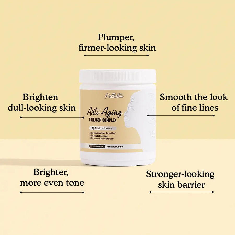 Anti-Aging Collagen Complex benefits: plumper firmer-looking skin, brighter even tone, smoother fine lines, stronger skin barrier