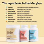 Perfect Skin Kit key ingredients: probiotics, licorice root, dragon's blood, white willow bark, wolfberry, amla fruit, hyaluronic acid, and pomegranate